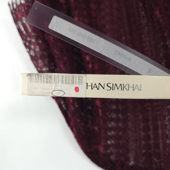 NWT JONATHAN SIMKHAI Tunic Lace Applique SS Tie V Neck Cabernet Top Size SMALL - Picture 5 of 13